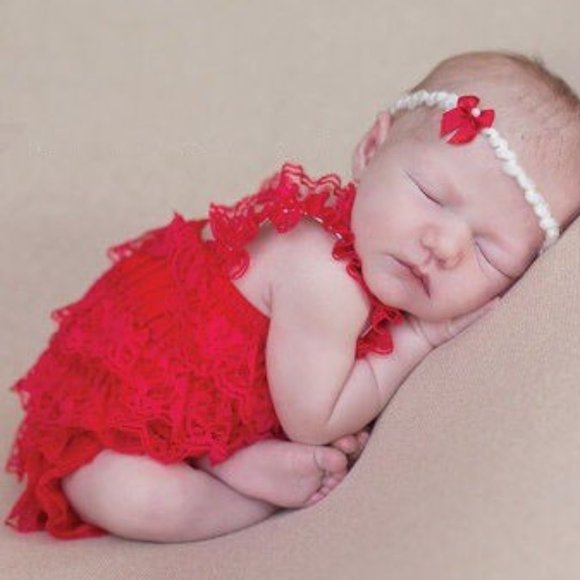 New Girl's Red Lace Petti Romper - Picture 1 of 1